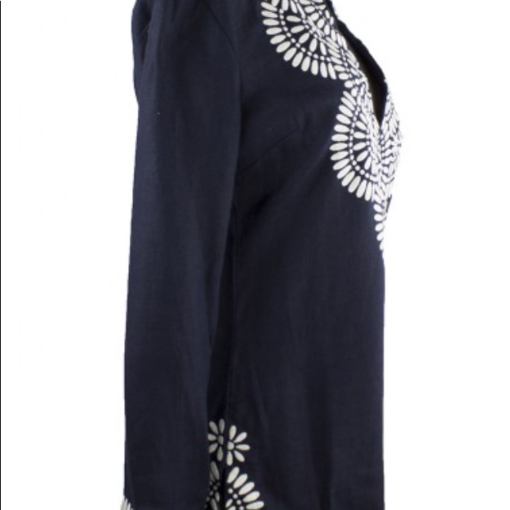 Tory Burch Linen Embroidered Navy Tunic